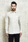 Arihant Rai Sinha_Beige Linen Yarn Dyed Long Sleeves Shirt _Online_at_Aza_Fashions