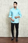 Buy_Arihant Rai Sinha_Blue Linen Yarn Dyed Plain Shirt _at_Aza_Fashions