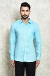 Arihant Rai Sinha_Blue Linen Yarn Dyed Plain Shirt _Online_at_Aza_Fashions