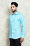 Buy_Arihant Rai Sinha_Blue Linen Yarn Dyed Plain Shirt _Online_at_Aza_Fashions