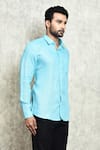 Shop_Arihant Rai Sinha_Blue Linen Yarn Dyed Plain Shirt _Online_at_Aza_Fashions