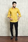 Buy_Arihant Rai Sinha_Yellow Linen Yarn Dyed Plain Shirt_at_Aza_Fashions