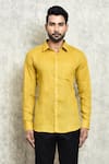 Arihant Rai Sinha_Yellow Linen Yarn Dyed Plain Shirt_Online_at_Aza_Fashions