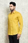 Buy_Arihant Rai Sinha_Yellow Linen Yarn Dyed Plain Shirt_Online_at_Aza_Fashions