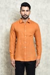 Arihant Rai Sinha_Orange Linen Yarn Dyed Button Down Shirt_Online_at_Aza_Fashions