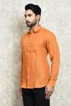 Buy_Arihant Rai Sinha_Orange Linen Yarn Dyed Button Down Shirt_Online_at_Aza_Fashions