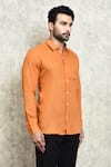 Shop_Arihant Rai Sinha_Orange Linen Yarn Dyed Button Down Shirt_Online_at_Aza_Fashions