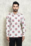 Arihant Rai Sinha_White Linen Print Turban Man Shirt_Online_at_Aza_Fashions