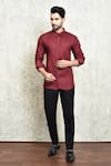 Buy_Arihant Rai Sinha_Maroon Linen Yarn Dyed Plain Button Down Shirt _at_Aza_Fashions