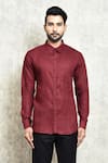 Arihant Rai Sinha_Maroon Linen Yarn Dyed Plain Button Down Shirt _Online_at_Aza_Fashions