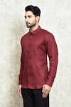 Buy_Arihant Rai Sinha_Maroon Linen Yarn Dyed Plain Button Down Shirt _Online_at_Aza_Fashions