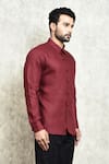 Shop_Arihant Rai Sinha_Maroon Linen Yarn Dyed Plain Button Down Shirt _Online_at_Aza_Fashions