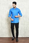 Buy_Arihant Rai Sinha_Blue Linen Yarn Dyed Solid Shirt _at_Aza_Fashions