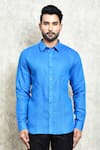 Arihant Rai Sinha_Blue Linen Yarn Dyed Solid Shirt _Online_at_Aza_Fashions