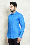 Buy_Arihant Rai Sinha_Blue Linen Yarn Dyed Solid Shirt _Online_at_Aza_Fashions