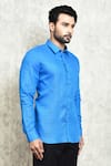 Shop_Arihant Rai Sinha_Blue Linen Yarn Dyed Solid Shirt _Online_at_Aza_Fashions