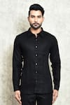 Arihant Rai Sinha_Black Linen Yarn Dyed Solid Button Down Shirt _Online_at_Aza_Fashions