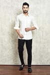 Buy_Arihant Rai Sinha_Cream Linen Plain Yarn Dyed Shirt _at_Aza_Fashions