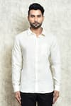 Arihant Rai Sinha_Cream Linen Plain Yarn Dyed Shirt _Online_at_Aza_Fashions