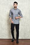 Buy_Arihant Rai Sinha_Grey Linen Plain Yarn Dyed Solid Shirt _at_Aza_Fashions