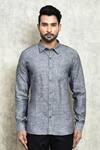 Arihant Rai Sinha_Grey Linen Plain Yarn Dyed Solid Shirt _Online_at_Aza_Fashions