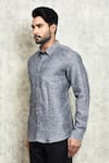 Buy_Arihant Rai Sinha_Grey Linen Plain Yarn Dyed Solid Shirt _Online_at_Aza_Fashions