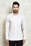 Arihant Rai Sinha_Pink Linen Plain Yarn Dyed Solid Full Sleeve Shirt _Online_at_Aza_Fashions