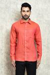 Arihant Rai Sinha_Peach Linen Plain Yarn Dyed Full Sleeve Shirt _Online_at_Aza_Fashions