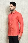 Buy_Arihant Rai Sinha_Peach Linen Plain Yarn Dyed Full Sleeve Shirt _Online_at_Aza_Fashions