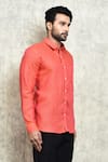 Shop_Arihant Rai Sinha_Peach Linen Plain Yarn Dyed Full Sleeve Shirt _Online_at_Aza_Fashions