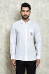 Arihant Rai Sinha_Cream Linen Placement Print Block Shirt _Online_at_Aza_Fashions