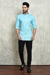 Buy_Arihant Rai Sinha_Blue Linen Dyed Yarn Short Kurta _at_Aza_Fashions