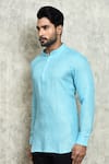 Buy_Arihant Rai Sinha_Blue Linen Dyed Yarn Short Kurta _Online_at_Aza_Fashions