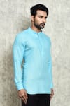 Shop_Arihant Rai Sinha_Blue Linen Dyed Yarn Short Kurta _Online_at_Aza_Fashions