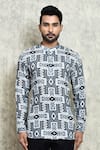 Arihant Rai Sinha_White Linen Printed Digital Geometric Short Kurta _Online_at_Aza_Fashions