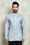 Arihant Rai Sinha_Grey Linen Printed Digital Kurta _Online_at_Aza_Fashions