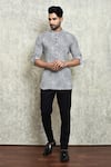 Buy_Arihant Rai Sinha_Black Linen Printed Digital Short Kurta _at_Aza_Fashions