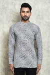 Arihant Rai Sinha_Black Linen Printed Digital Short Kurta _Online_at_Aza_Fashions