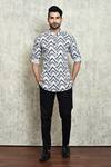 Buy_Arihant Rai Sinha_Black Linen Printed Digital Short Kurta _at_Aza_Fashions