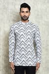 Arihant Rai Sinha_Black Linen Printed Digital Short Kurta _Online_at_Aza_Fashions