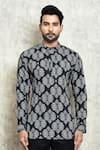 Arihant Rai Sinha_Black Linen Printed Digital Long Sleeve Short Kurta _Online_at_Aza_Fashions