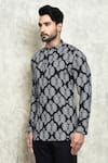 Buy_Arihant Rai Sinha_Black Linen Printed Digital Long Sleeve Short Kurta _Online_at_Aza_Fashions