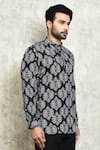 Shop_Arihant Rai Sinha_Black Linen Printed Digital Long Sleeve Short Kurta _Online_at_Aza_Fashions