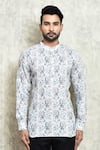 Arihant Rai Sinha_White Linen Printed Digital Floral Short Kurta _Online_at_Aza_Fashions