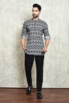 Buy_Arihant Rai Sinha_Black Linen Printed Digital Geometric Short Kurta _at_Aza_Fashions