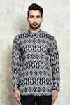 Arihant Rai Sinha_Black Linen Printed Digital Geometric Short Kurta _Online_at_Aza_Fashions