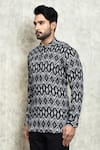 Buy_Arihant Rai Sinha_Black Linen Printed Digital Geometric Short Kurta _Online_at_Aza_Fashions