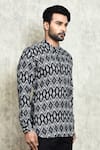 Shop_Arihant Rai Sinha_Black Linen Printed Digital Geometric Short Kurta _Online_at_Aza_Fashions