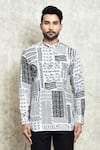 Arihant Rai Sinha_Black Linen Printed Digital Short Kurta _Online_at_Aza_Fashions