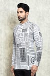 Buy_Arihant Rai Sinha_Black Linen Printed Digital Short Kurta _Online_at_Aza_Fashions